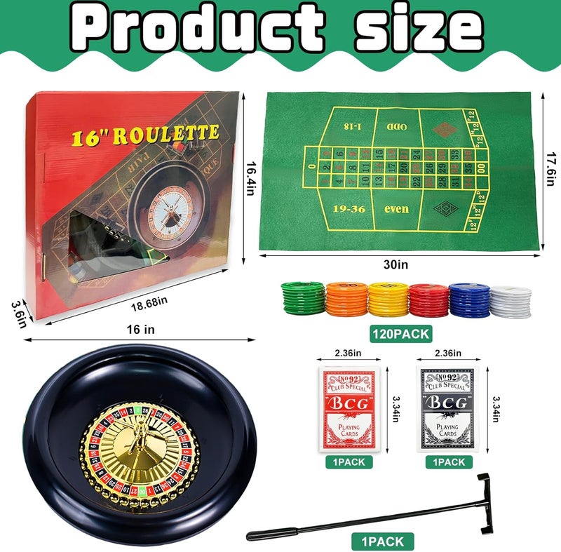 IIDEA 16 Inch Professional Roulette Wheel Set Gambling Wheel with 120 Chips,2 Decks of Cards,Reversible Game Table Mat, Rake and Balls,Casino Games Suitable for Roulette and Texas Hold'em - Image 2